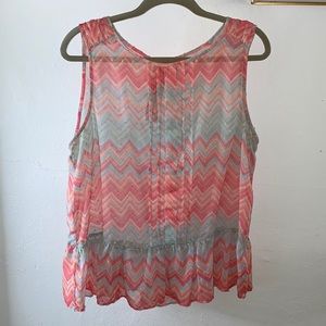 Elle Multi Colored Pleats/raised dotted Swiss fabric zig zag Top